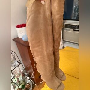 AKIRA AZALEA WANG VINCENT NUDE FAUX SUEDE OPEN TOE BOOT Size 9